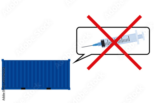 注射器とコンテナで表現する医療供給停止と物流問題のコンセプトイラスト
