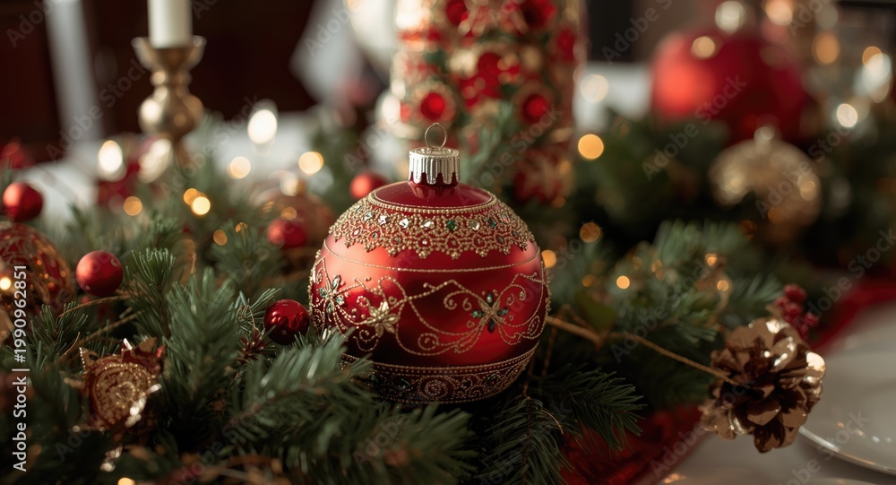 Obraz premium Traditional holiday ornament displayed on a holiday party table