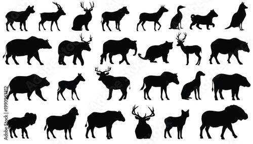 Animals silhouettes library provides a detailed compilation of various mammalian forms shown in profile to assist designers in creating high quality visual content for professional publishing needs.