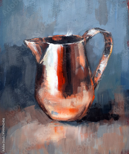 Metal milk jug. Hand-painted with oil paint. Perfect for decorating kitchen, cafe, or restaurant.