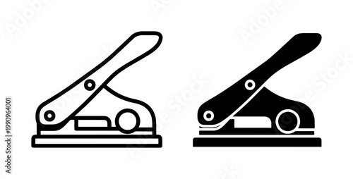 Hole puncher icon set for office stationery and paper document