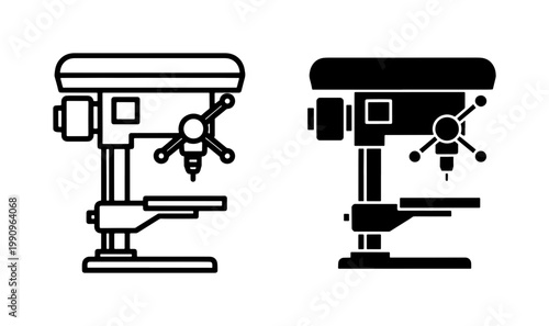 Industrial Drill Press Machine Icon Set