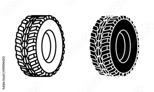 Off-road truck tire icons with deep tread pattern
