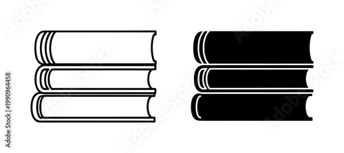 Stacked Books Outline and Solid Vector Icon Set