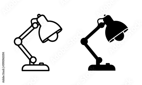 Foto Adjustable Desk Lamp Icon Set in Outline and Solid Style