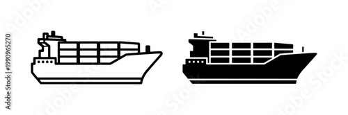 Cargo Ship Icon Set for Global Logistics and Marine Freight