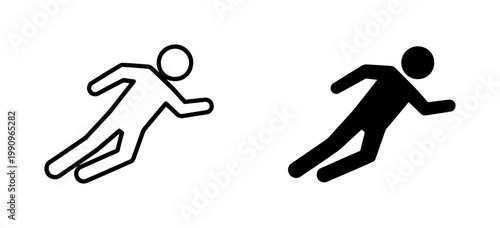 Running man icon set in outline and solid black style