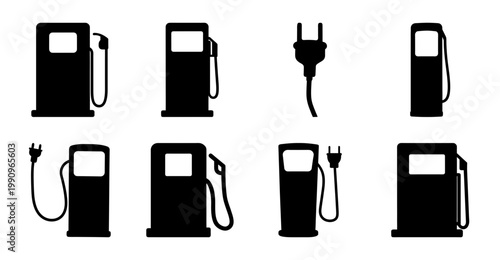 Gas and electric vehicle charging station icons representing transportation fuel evolution