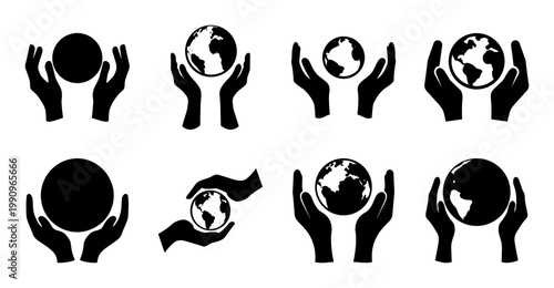 Hands holding the earth silhouettes, environmental awareness and world protection theme