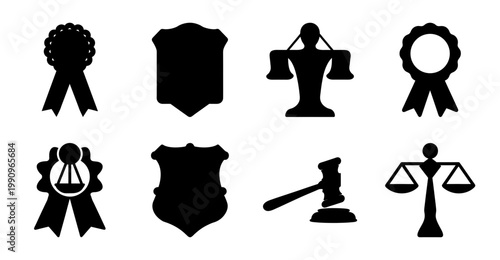 Silhouette Collection of Law and Justice Icons in Vector Format Isolated
