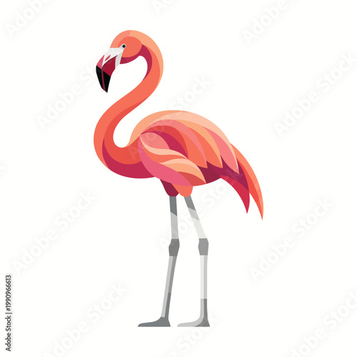A vivid and artistic representation of a flamingo standing gracefully on one leg, capturing its elegance and beauty in a contemporary style that highlights its distinctive features.