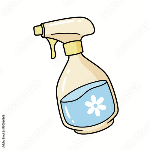 A spray bottle featuring a charming flower design, ideal for cleaning or disinfecting surfaces, showcasing a practical and aesthetically pleasing approach to household chores.
