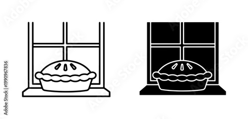 Freshly Baked Pie Cooling on Window Sill Icon Set