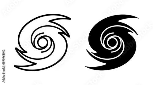 Hurricane weather symbol set with outline and solid black icons