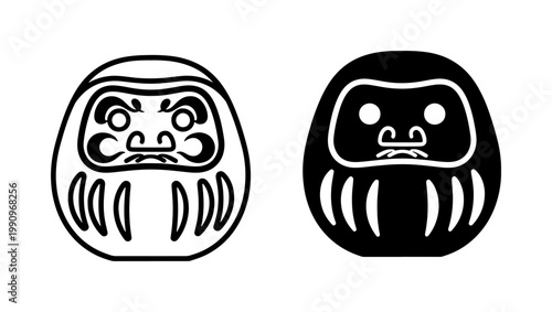 Japanese Daruma Doll Vector Icon Set