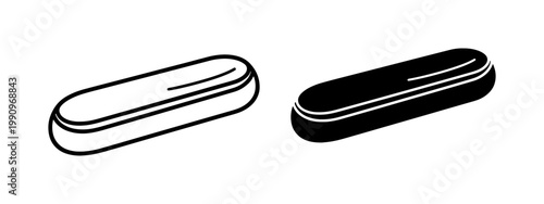French Eclair Pastry Outline and Silhouette Icon Set