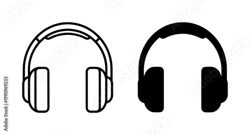 Minimalist Headphones Icon Set in Outline and Solid Style