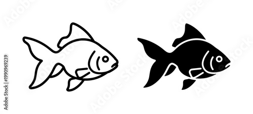 Goldfish line and silhouette icon set
