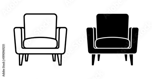 Modern Armchair Icon Set in Line and Solid Style