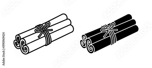 Cinnamon Sticks Bundle Outline and Glyph Vector Icon Set