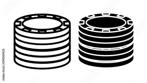 Black and white casino poker chips stack icon