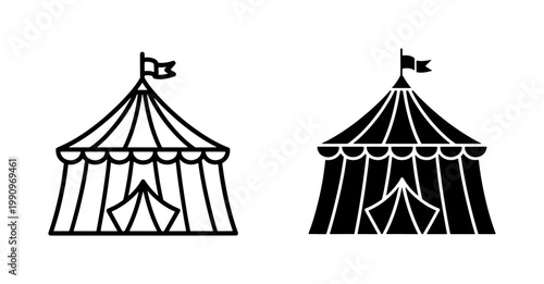 Circus Tent Icon Set with Flag and Stripes