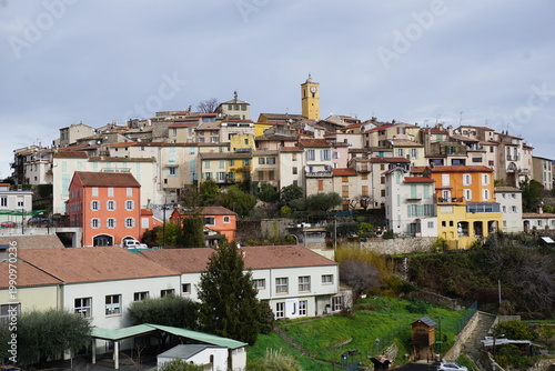panoramic view of the old medieval town of gattières, southern france