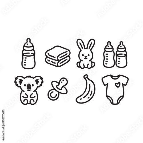 Cute hand drawn baby icons collection for newborn essentials