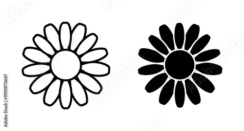 Daisy flower line and silhouette icon set
