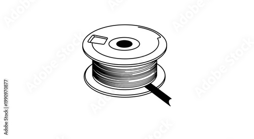Industrial Spool with Wire Outline Illustration on Isolated White Background