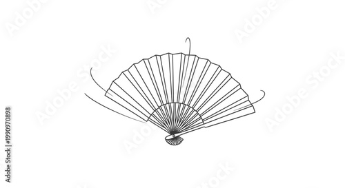 Elegant Hand Fan Outline Illustration on Isolated White Background