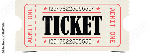A large pink and black ticket with admit one text