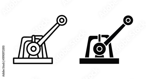 Industrial mechanical lever switch icon set in flat vector line art and solid black style