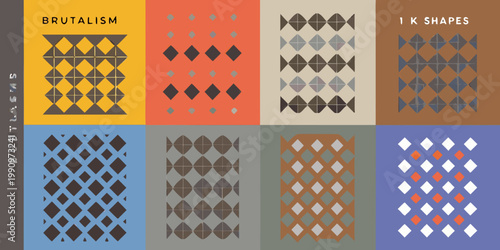 Geometric patterns and color blocks inspired by brutalist design aesthetics