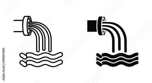 Liquid water pouring from pipe vector icon set for environmental and plumbing concepts