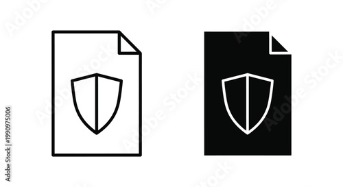 Document file with security shield vector icon set for data protection and privacy