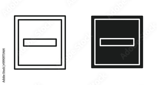 Minus sign or subtract math icon set in outline and solid black vector design style