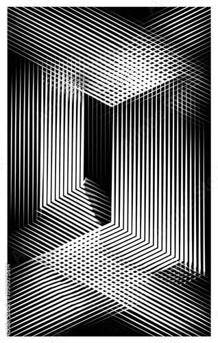 Abstract Geometric Pattern Forming Illusionary Cube Structure With Dramatic Contrast For Modern Design Backgrounds