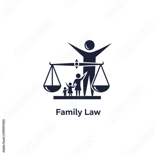 Family law concept with scales and people.