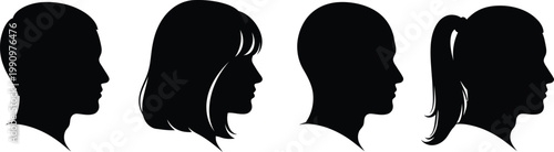 Four distinct human head profile silhouettes arranged in a row against a plain white background Vector