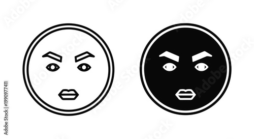 Human face avatar icon set with neutral expression in linear and solid vector style