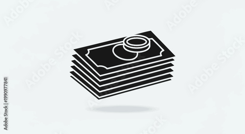 An illustration of a stack of money floating in the air with a coin on top.