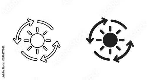 Sun rotation refresh icon for weather settings or environmental climate control interfaces