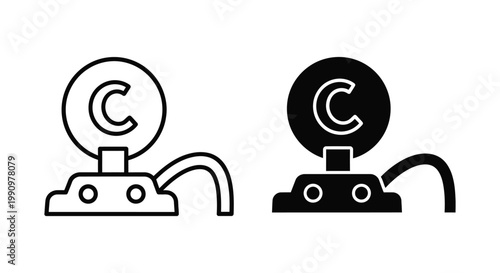 Copyright symbol icon set in line art and solid black vector style for legal documentation
