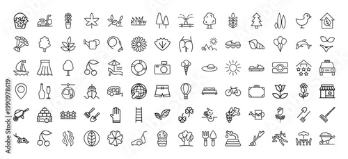Minimal thin line icons set collection, universal outline symbols pack for web, app, UI design