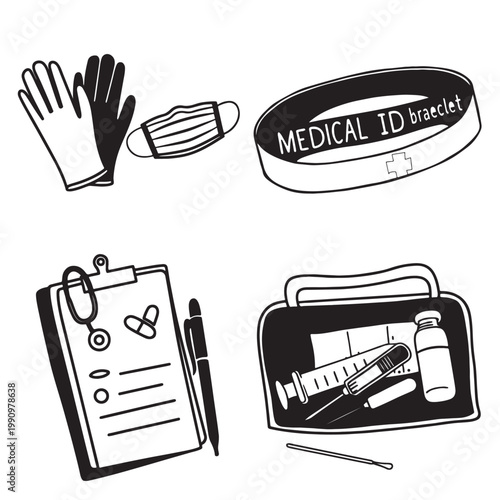Insulin Pen, Glucometer and Medical Testing Devices Illustration