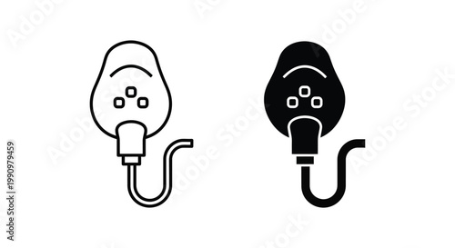Medical oxygen mask and respiratory equipment vector icons for emergency and healthcare use