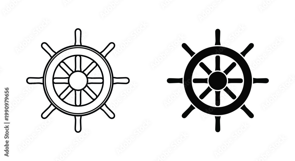 Fototapeta premium Ship steering wheel vector icon set for nautical maritime and navigation design themes