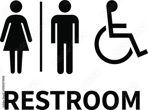 A standard black and white pictogram sign indicating a unisex and wheelchair accessible restroom Vector