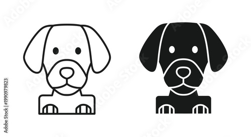 Friendly pet dog portrait icon set in flat and outline vector graphic design style